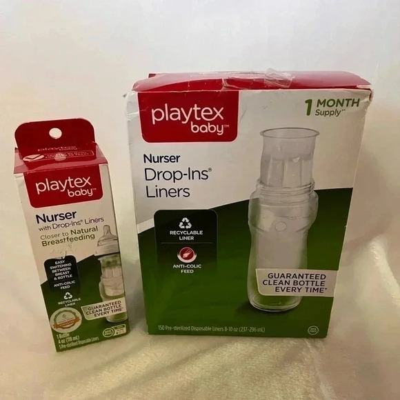 Playtex Baby Nurser Drop-Ins Bottle Liners 8-10oz 150 Count &Bonus Nurser Bottle - Picture 1 of 3